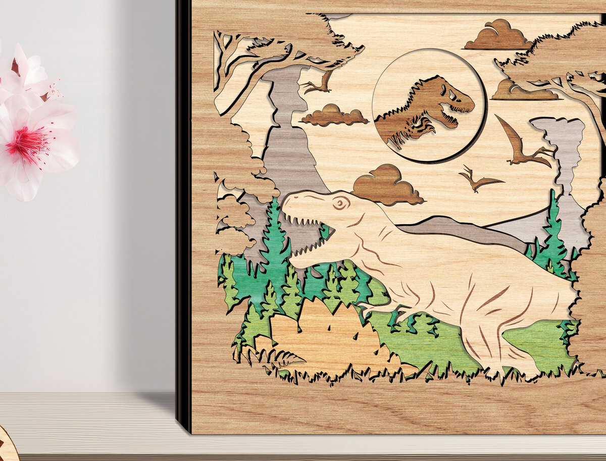 Intra απο ξύλο plywood 3mm-4mm πάχος -  αποκοπής με στρώματα δεινοσαύρων - Break Jhon Δίασταση 20x20 cm INTRAFABR-94239131