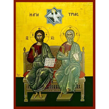 Εικόνα Ορθοδοξίας με περίγραμμα χρυσό σε ξύλο Φλαμουρίας  με  βάση Εικόνα ΑΓΙΑ ΤΡΙΑΣ (ΑΝΘΡΩΠΟΜΟΡΦΟ) Χειροποίητη Ελληνορθόδοξη εικόνα του Ιησού Χριστού, Κρεμαστή πλάκα βυζαντινής τέχνης, χριστιανική τέχνη Διάσταση 40x30 cm (10,2x7,9 ίντσες)  INTRAEK-1447757865224 - Image 1