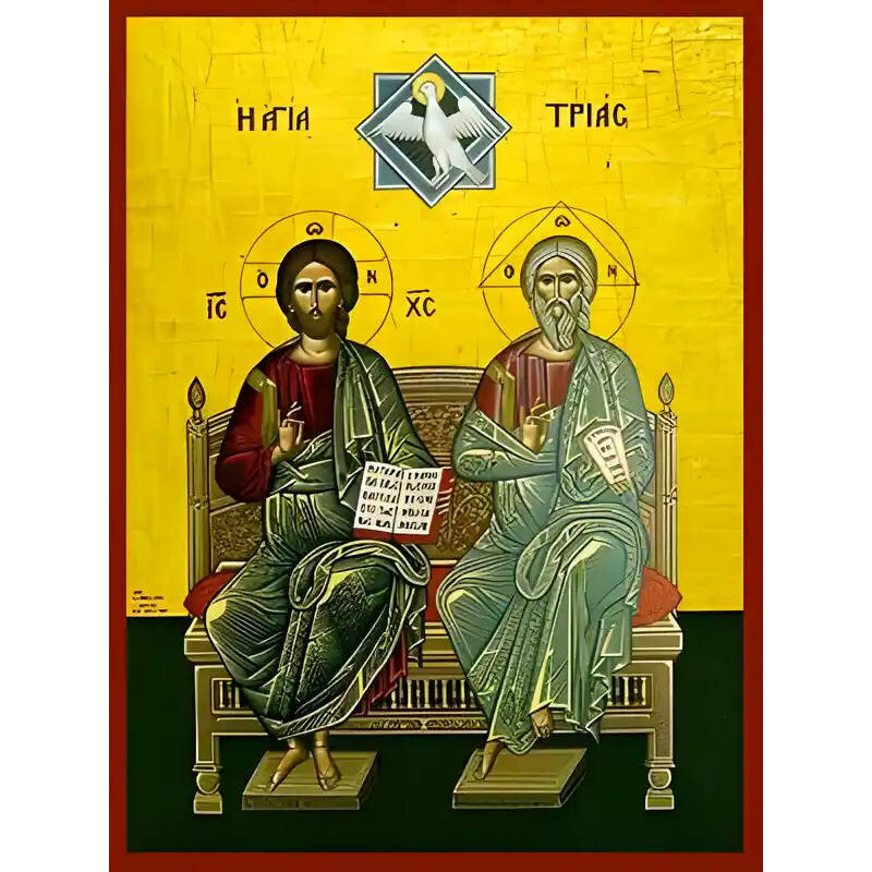 Εικόνα Ορθοδοξίας με περίγραμμα χρυσό σε ξύλο Φλαμουρίας  με  βάση Εικόνα ΑΓΙΑ ΤΡΙΑΣ (ΑΝΘΡΩΠΟΜΟΡΦΟ) Χειροποίητη Ελληνορθόδοξη εικόνα του Ιησού Χριστού, Κρεμαστή πλάκα βυζαντινής τέχνης, χριστιανική τέχνη Διάσταση 40x30 cm (10,2x7,9 ίντσες)  INTRAEK-1447757865224