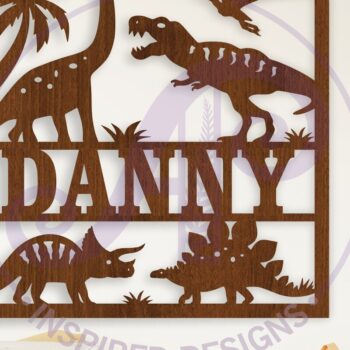 Intra απο ξύλο plywood 3mm-4mm πάχος - Τετράγωνο δεινοσαύρου με όνομα επιτοίχιο σημάδι ή κάρτα Δίασταση 30x20 cm INTRAFABR-112777973 - Image 1