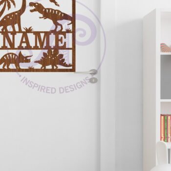 Intra απο ξύλο plywood 3mm-4mm πάχος - Τετράγωνο δεινοσαύρου με όνομα επιτοίχιο σημάδι ή κάρτα Δίασταση 30x20 cm INTRAFABR-112777973 - Image 3