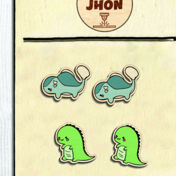 Intra απο ξύλο plywood 3mm-4mm πάχος - Dinosaur Stud Earrings - Break Jhon Δίασταση 3x3 cm INTRAFABR-94853804 - Image 2