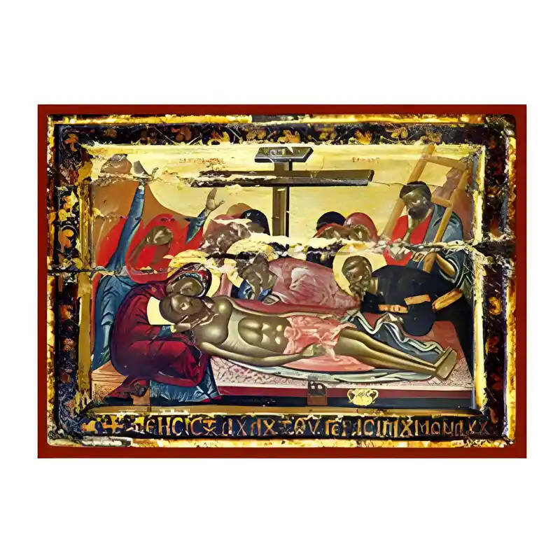 Εικόνα Ορθοδοξίας με περίγραμμα χρυσό σε ξύλο Φλαμουρίας  με  βάση Εικόνα Επιτάφιος Θρήνος Χειροποίητη Ελληνορθόδοξη , Κρεμαστή πλάκα βυζαντινής τέχνης, χριστιανική τέχνη Διάσταση 10x7 cm (3,9 x 2,8 ίντσες) INTRAEK-670994