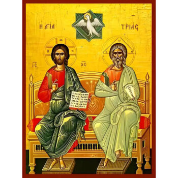Εικόνα Ορθοδοξίας με περίγραμμα χρυσό σε ξύλο Φλαμουρίας  με  βάση Εικόνα ΑΓΙΑ ΤΡΙΑΣ (ΑΝΘΡΩΠΟΜΟΡΦΟ) Χειροποίητη Ελληνορθόδοξη εικόνα του Ιησού Χριστού, Κρεμαστή πλάκα βυζαντινής τέχνης, χριστιανική τέχνη Διάσταση 40x30 cm (10,2x7,9 ίντσες)  INTRAEK-1447757865223 - Image 1