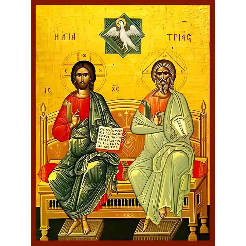 Εικόνα Ορθοδοξίας με περίγραμμα χρυσό σε ξύλο Φλαμουρίας  με  βάση Εικόνα ΑΓΙΑ ΤΡΙΑΣ (ΑΝΘΡΩΠΟΜΟΡΦΟ) Χειροποίητη Ελληνορθόδοξη εικόνα του Ιησού Χριστού, Κρεμαστή πλάκα βυζαντινής τέχνης, χριστιανική τέχνη Διάσταση 40x30 cm (10,2x7,9 ίντσες)  INTRAEK-1447757865223