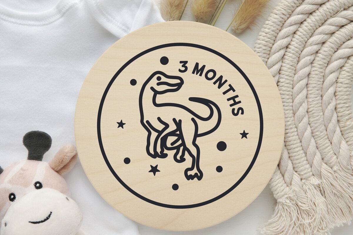 Intra απο ξύλο plywood 3mm-4mm πάχος - Dinosaurs Baby Monthly Milestone  Δίασταση 20x20 cm INTRAFABR-111580808
