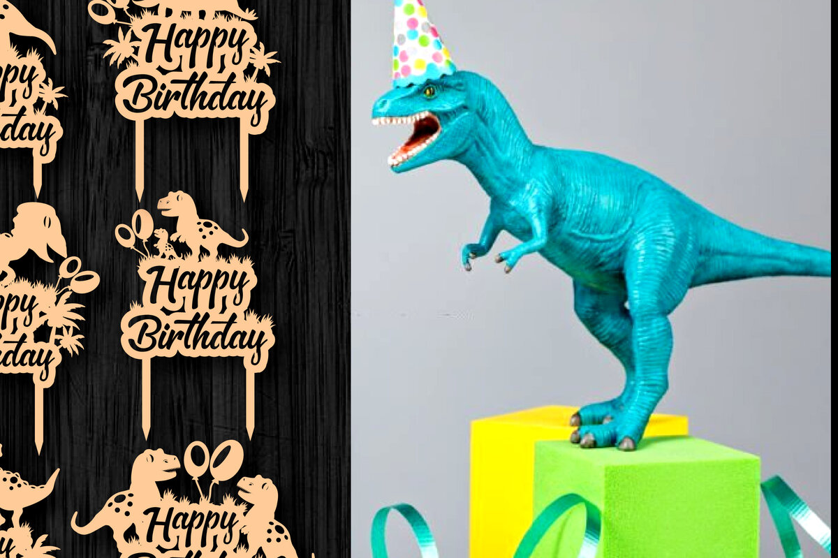 Intra απο ξύλο plywood 3mm-4mm πάχος - Dinosaurs Happy Birthday Topper Bundle Δίασταση 20x20 cm INTRAFABR-65746769