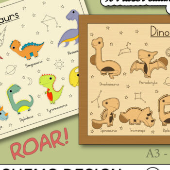 Intra απο ξύλο plywood 3mm-4mm πάχος - Εκπαιδευτικός πίνακας παζλ Δεινοσαύρων Δίασταση 40x50 cm INTRAFABR-66305386 - Image 1