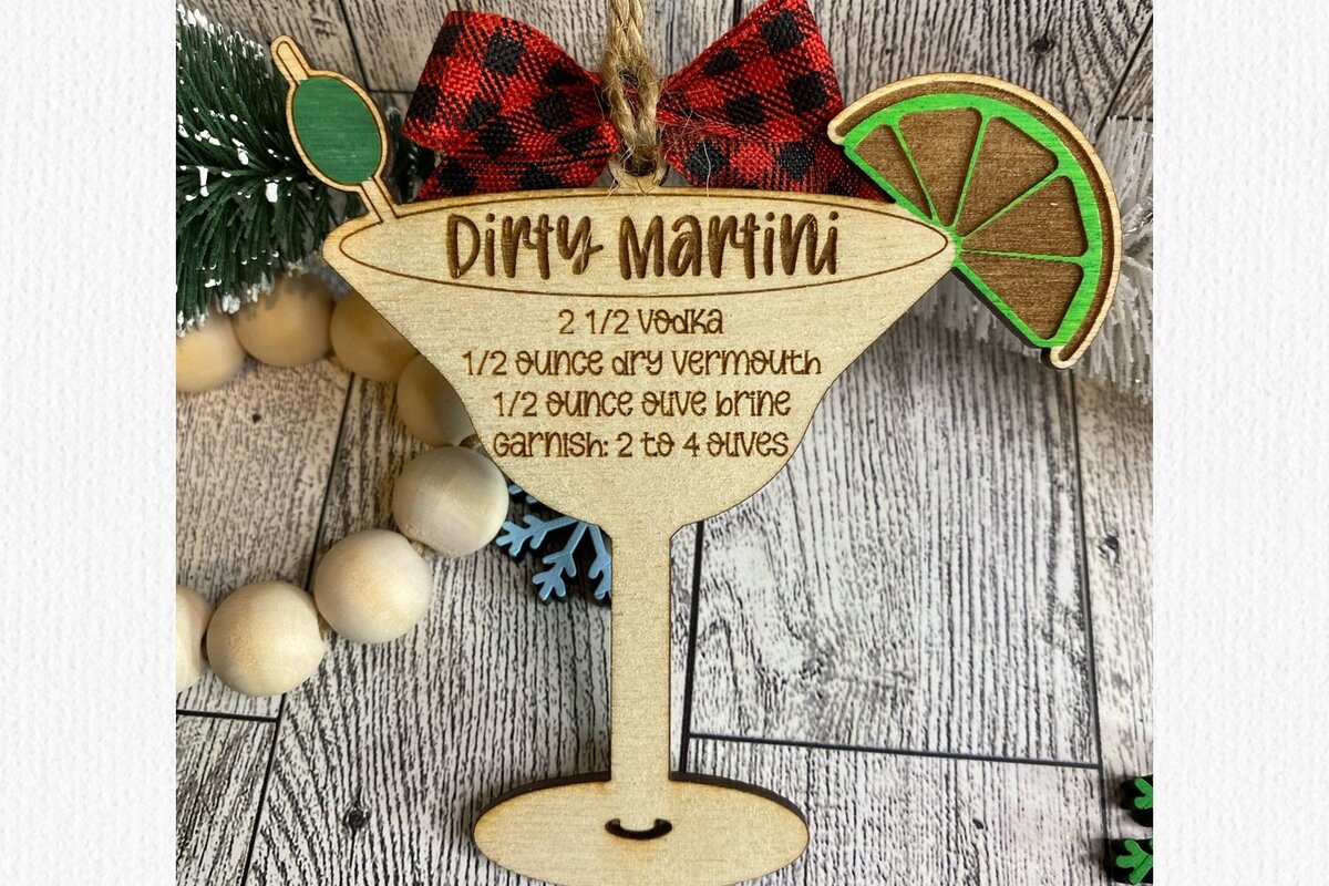 Intra απο ξύλο plywood 3mm-4mm πάχος - Dirty Martini Drink Ornament Laser  Δίασταση 6x6 cm INTRAFABR-50479813