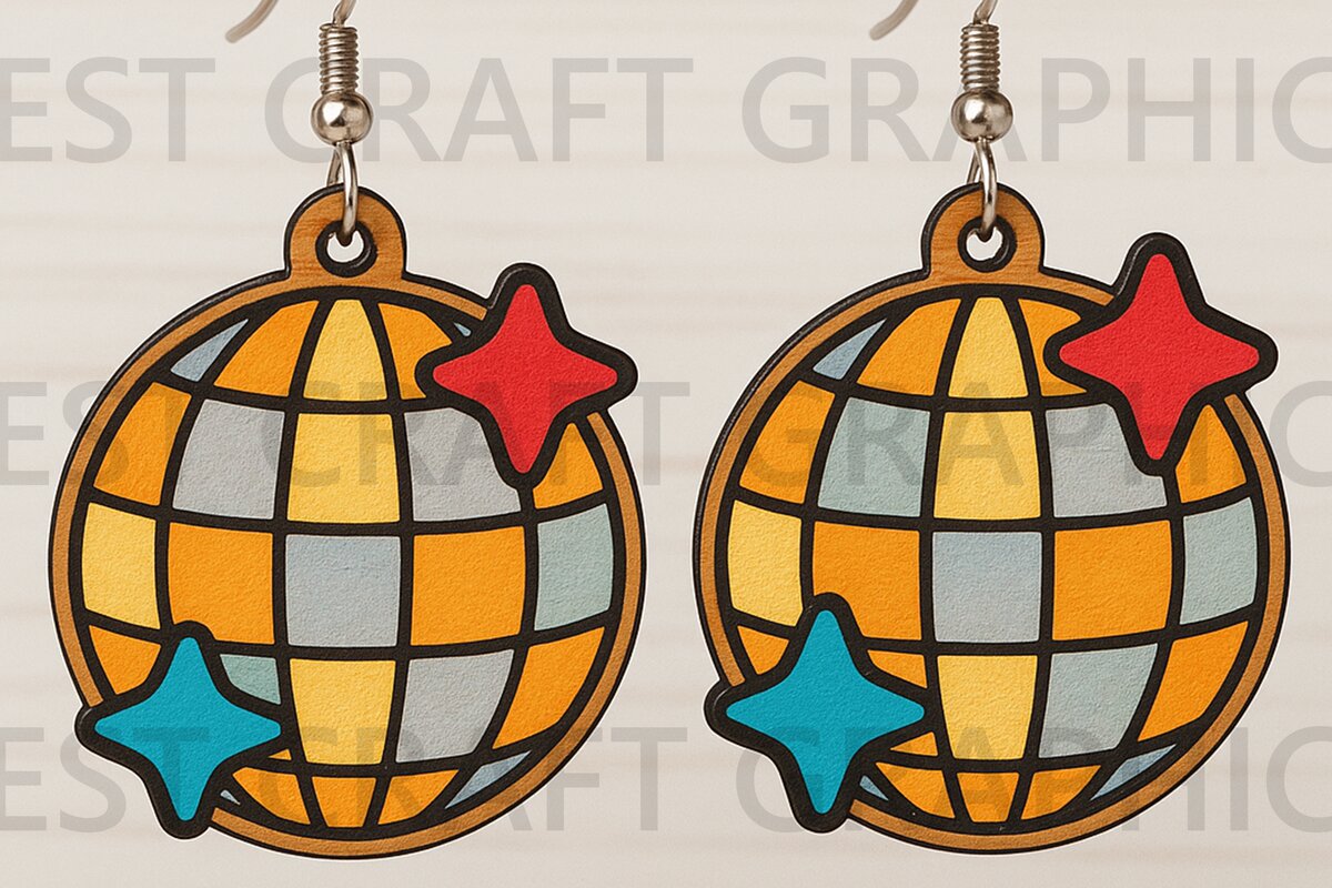 Intra απο ξύλο plywood 3mm-4mm πάχος - Disco Ball Σκουλαρίκια  Laser Cut Δίασταση 3x3 cm INTRAFABR-123663810