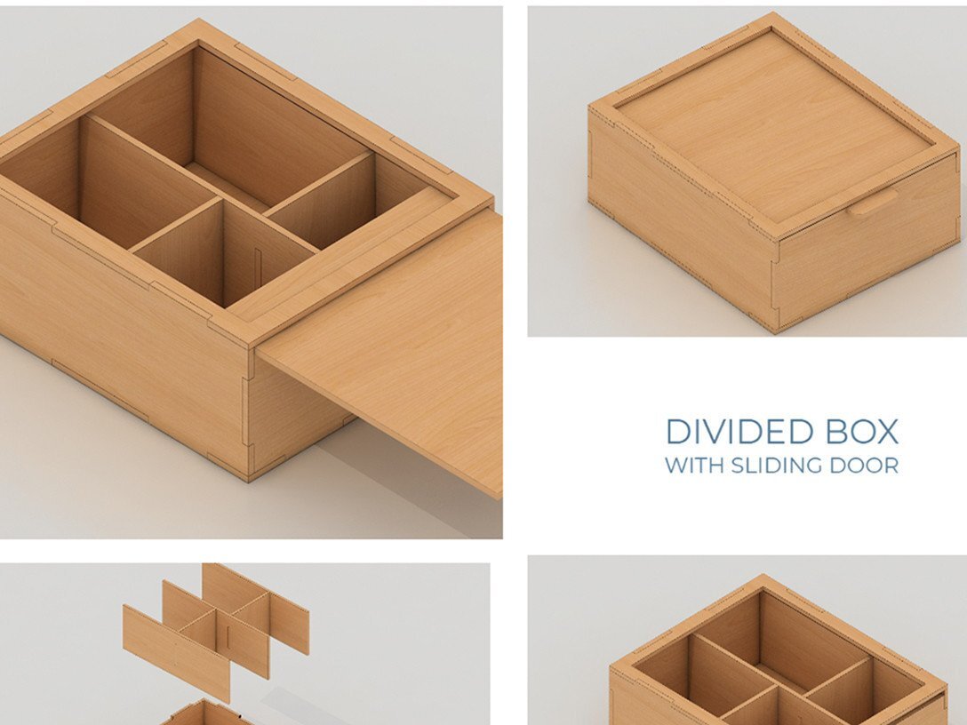 Intra απο ξύλο plywood 3mm-4mm πάχος - Διαιρεμένο κουτί με συρόμενη πόρτα,  Δίασταση 30x20 cm INTRAFABR-39960645