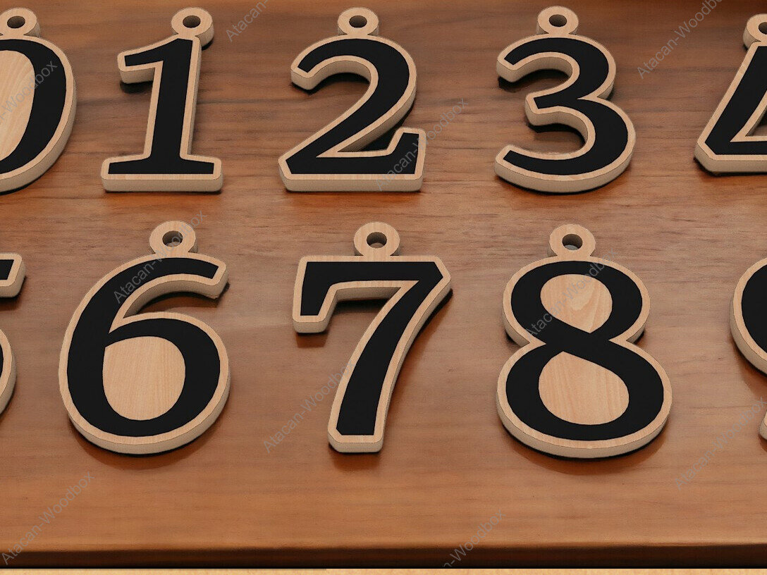 Intra απο ξύλο plywood 3mm-4mm πάχος - Σετ αρχείων κοπής με λέιζερ με μπρελόκ DIY Numbers Δίασταση 4x4 cm INTRAFABR-91935270