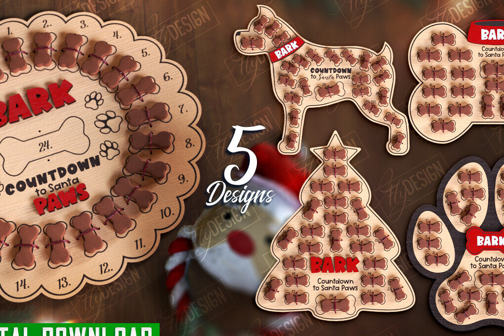 Intra απο ξύλο plywood 3mm-4mm πάχος - Πακέτο Ημερολογίου Advent Dog | Δώρο για κατοικίδια Δίασταση 15x15 cm INTRAFABR-109884728