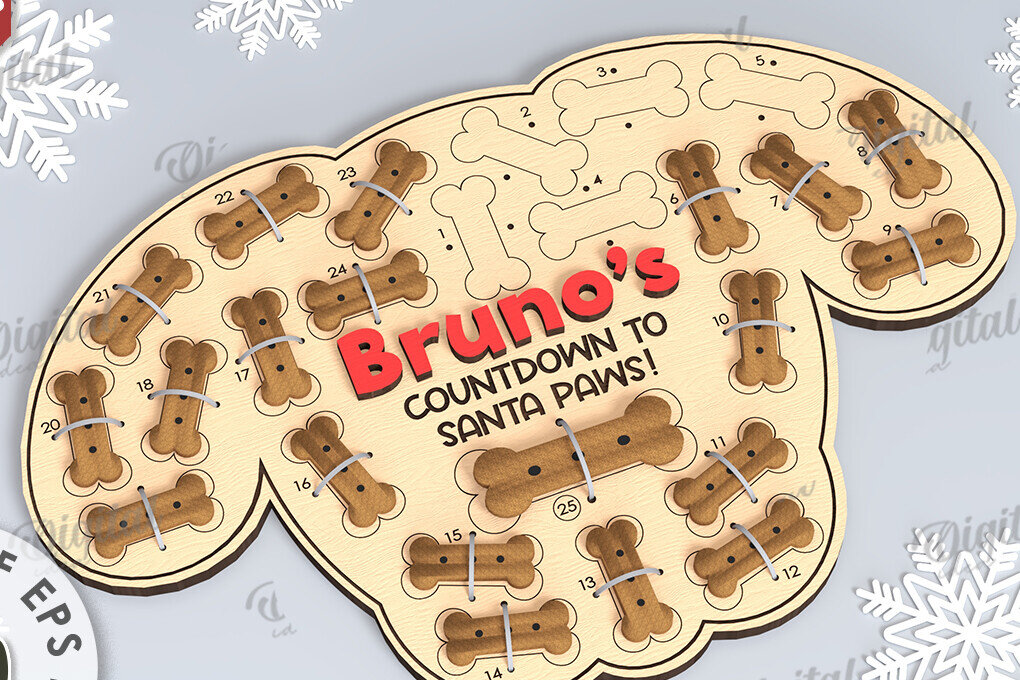 Intra απο ξύλο plywood 3mm-4mm πάχος - Dog Advent Calendar Σχέδιο κοπής με λέιζερ Δίασταση 30x20 cm INTRAFABR-108511161