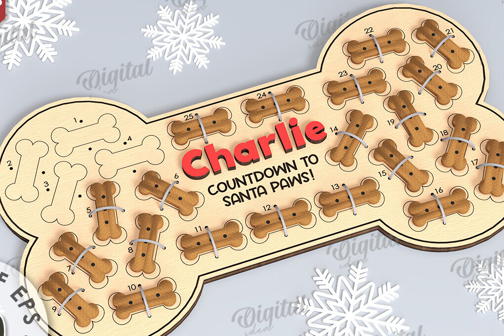 Intra απο ξύλο plywood 3mm-4mm πάχος - Dog Advent Calendar Σχέδιο κοπής με λέιζερ Δίασταση 30x20 cm INTRAFABR-108510373