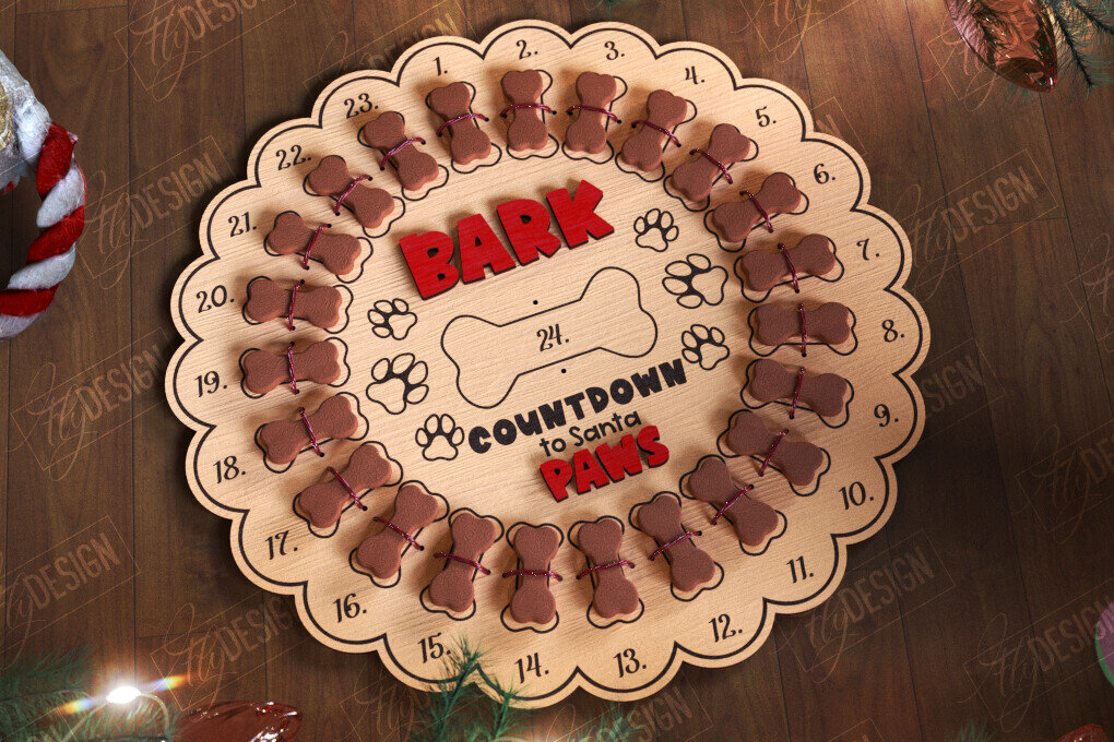 Intra απο ξύλο plywood 3mm-4mm πάχος - Ημερολόγιο Advent Dog | Δώρο για κατοικίδια | Λιχουδιές Δίασταση 15x15 cm INTRAFABR-109884532