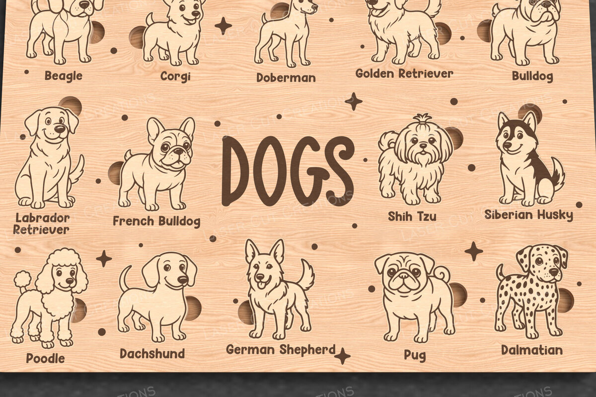 Intra απο ξύλο plywood 3mm-4mm πάχος - Dog Breeds Puzzle for Kids -  Δίασταση 30x20 cm INTRAFABR-123160806