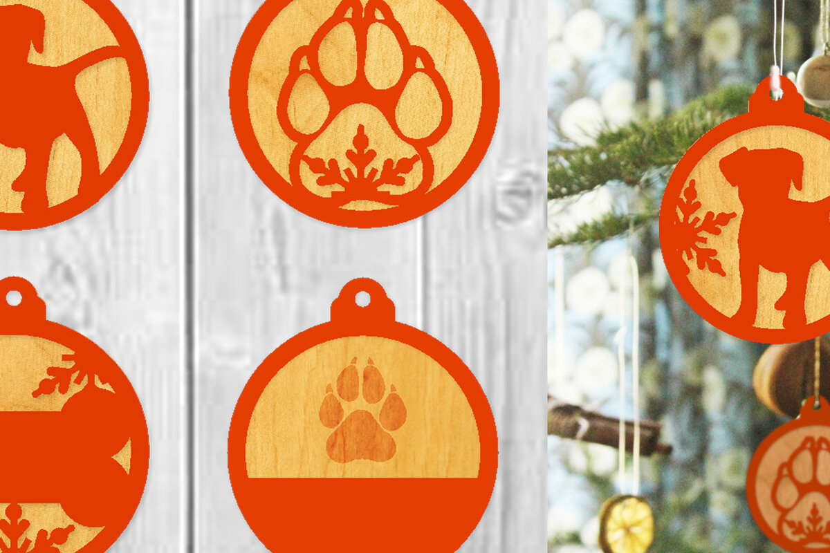 Intra απο ξύλο plywood 3mm-4mm πάχος - Αρχεία λέιζερ Χριστουγεννιάτικων στολιδιών σκυλιών Δίασταση 6x6 cm INTRAFABR-16033940