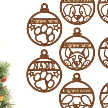 Intra απο ξύλο plywood 3mm-4mm πάχος - Χριστουγεννιάτικα στολίδια σκύλου, 4 χαριτωμένα σχέδια Δίασταση 6x6 cm INTRAFABR-75520497 - Image 1