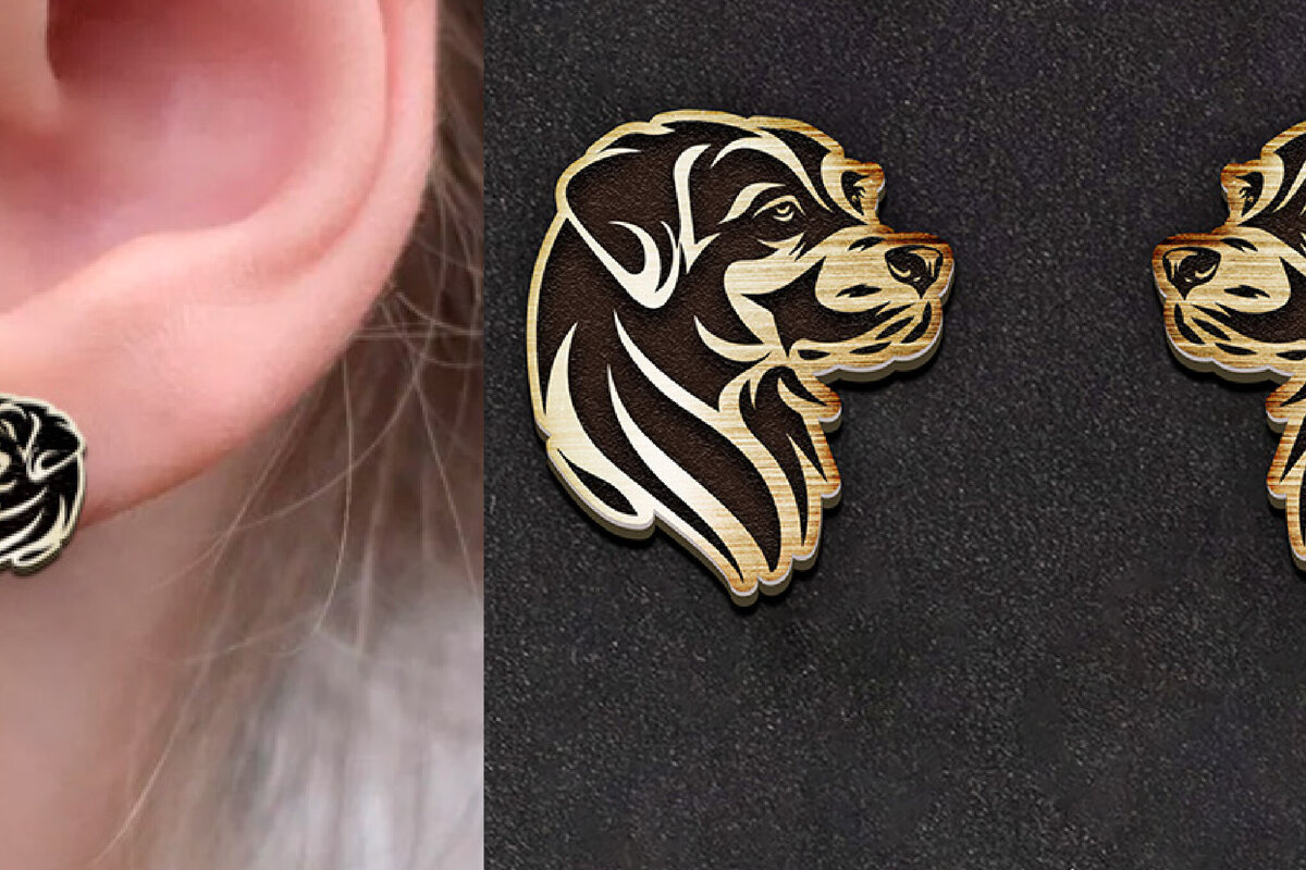 Intra απο ξύλο plywood 3mm-4mm πάχος - Σκουλαρίκια σκυλιών . Boho Earrings La Δίασταση 3x3 cm INTRAFABR-120739424