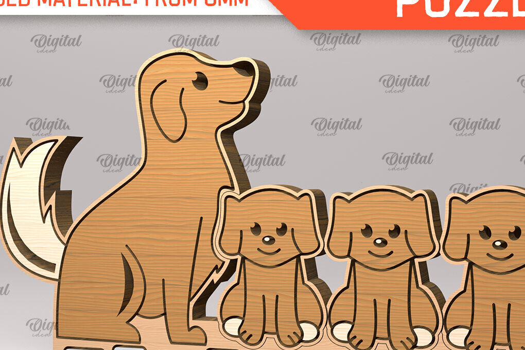 Intra απο ξύλο plywood 3mm-4mm πάχος -  παζλ Family Dog Δίασταση 30x20 cm INTRAFABR-99619192