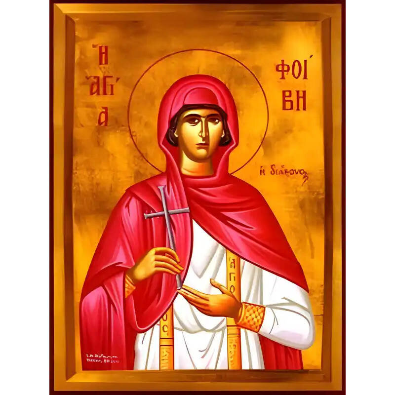 Εικόνα Ορθοδοξίας με περίγραμμα χρυσό σε ξύλο Φλαμουρίας  με  βάση Εικόνα ΑΓΙΑ ΦΟΙΒΗ Η ΔΙΑΚΟΝΟΣ, ΕΙΣ ΚΕΧΡΙΕΣ ΚΟΡΙΝΘΟΥ Χειροποίητη Ελληνορθόδοξη εικόνα του Ιησού Χριστού, Κρεμαστή πλάκα βυζαντινής τέχνης, χριστιανική τέχνη Διάσταση 40x30 cm (10,2x7,9 ίντσες)  INTRAEK-1447757865214