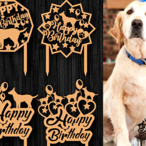 Intra απο ξύλο plywood 3mm-4mm πάχος - Dog Happy Birthday Cake Topper Bundle Δίασταση 20x20 cm INTRAFABR-65746748