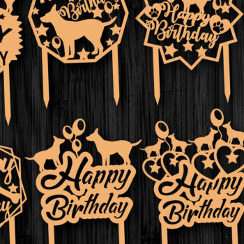 Intra απο ξύλο plywood 3mm-4mm πάχος - Dog Happy Birthday Cake Topper Bundle Δίασταση 20x20 cm INTRAFABR-65746748 - Image 3