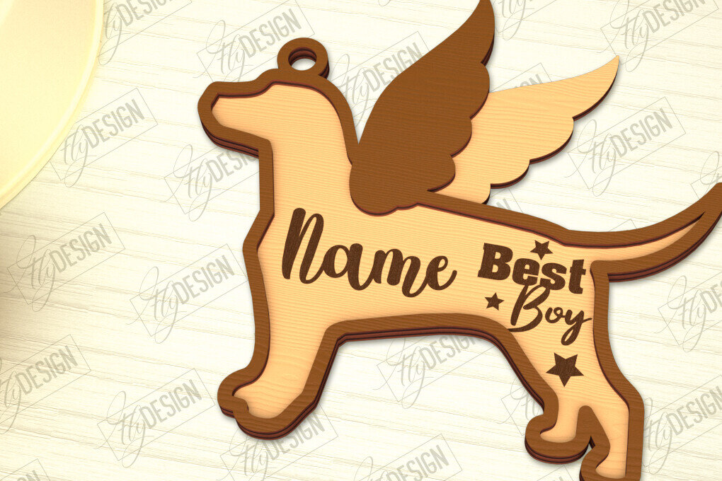 Intra απο ξύλο plywood 3mm-4mm πάχος - Στολίδι Μνήμης Σκύλου | Φτερά Αγγέλου |CNC Δίασταση 6x6 cm INTRAFABR-98194132