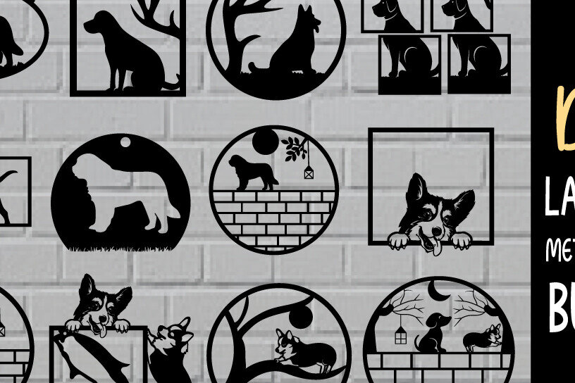 Intra απο ξύλο plywood 3mm-4mm πάχος - Δέσμη κοπής με λέιζερ μεταλλικού τοίχου Dog Δίασταση 40x50 cm INTRAFABR-97259269