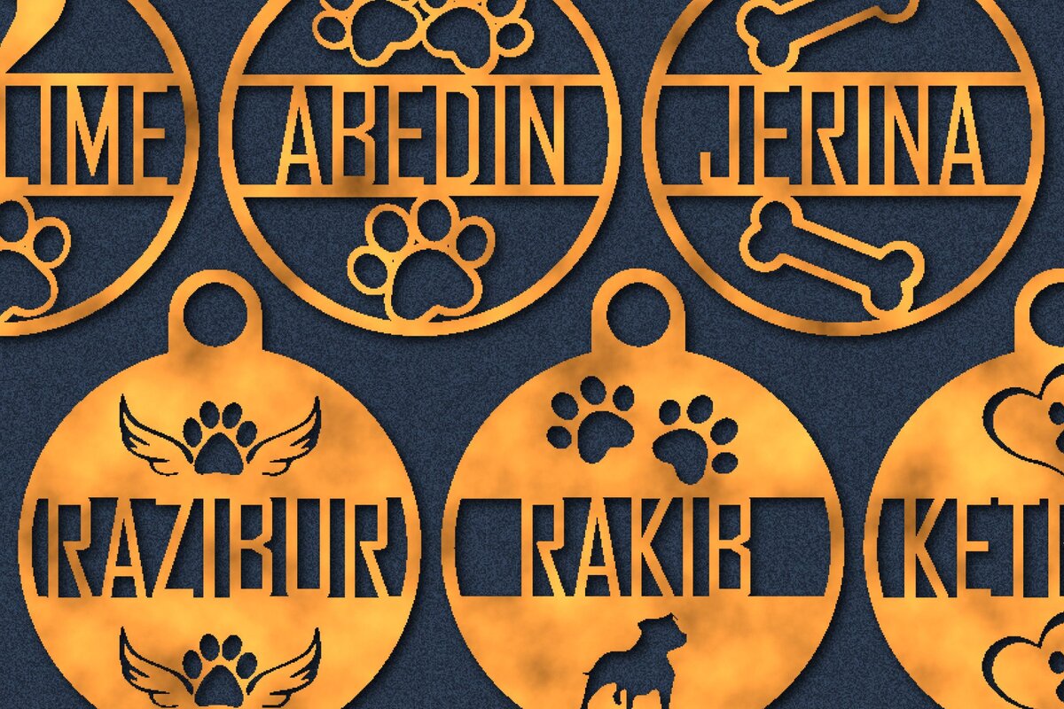 Intra απο ξύλο plywood 3mm-4mm πάχος - Δέσμη κοπής λέιζερ στολίδι με όνομα σκύλου Δίασταση 25x25 cm INTRAFABR-44168609