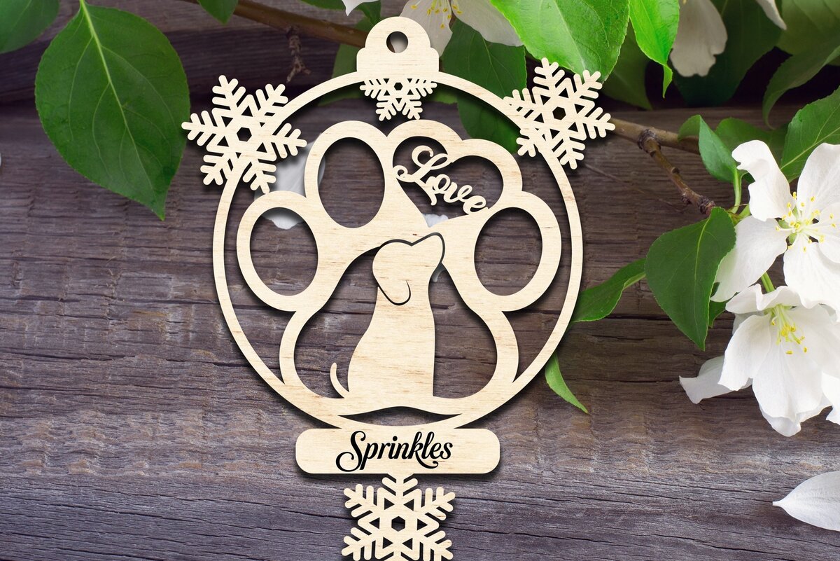 Intra απο ξύλο plywood 3mm-4mm πάχος - Στολίδι σκύλου με νιφάδες χιονιού Δίασταση 6x6 cm INTRAFABR-32986744