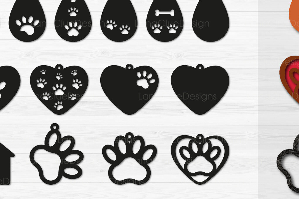 Intra απο ξύλο plywood 3mm-4mm πάχος - Πακέτο  με σκουλαρίκια με πόδια σκύλου Δίασταση 3x3 cm INTRAFABR-67780467