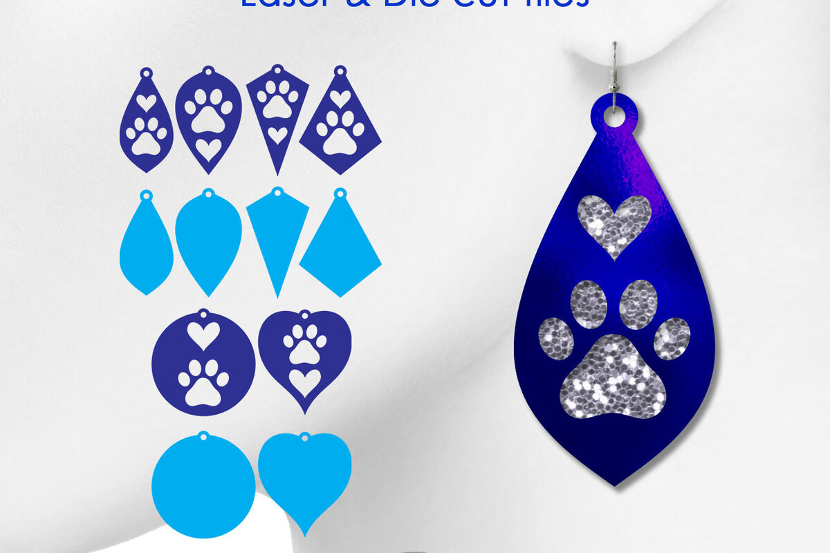 Intra απο ξύλο plywood 3mm-4mm πάχος - Dog Paw Earrings  Cut File with Heart Δίασταση 3x3 cm INTRAFABR-14270457