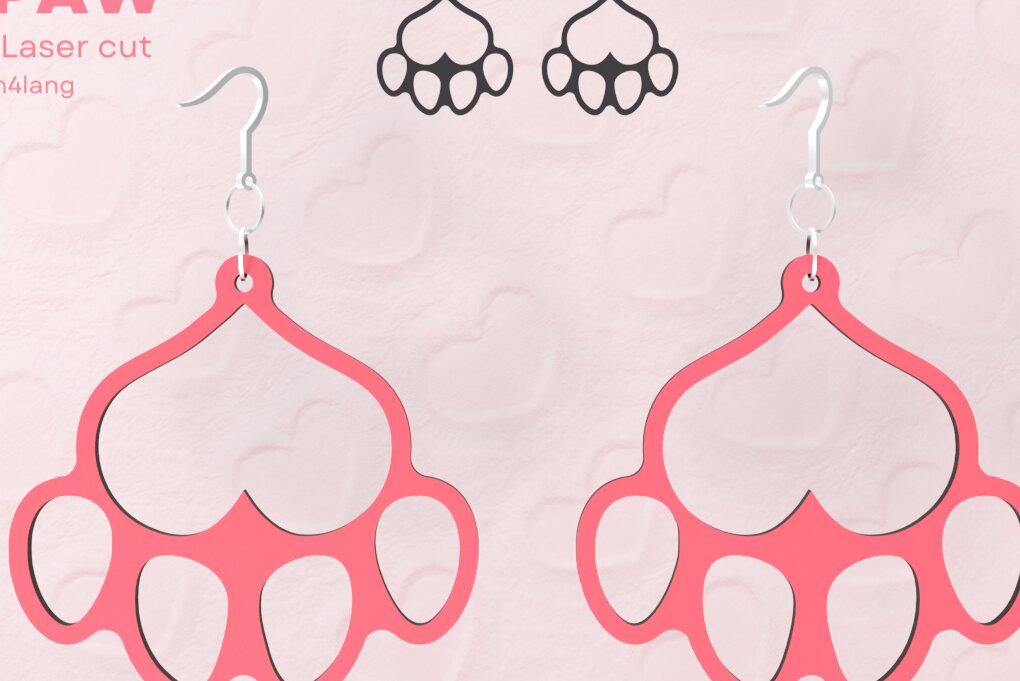 Intra απο ξύλο plywood 3mm-4mm πάχος - Πόδι σκύλου με καρδιά, σκουλαρίκια |  Δίασταση 3x3 cm INTRAFABR-95143084