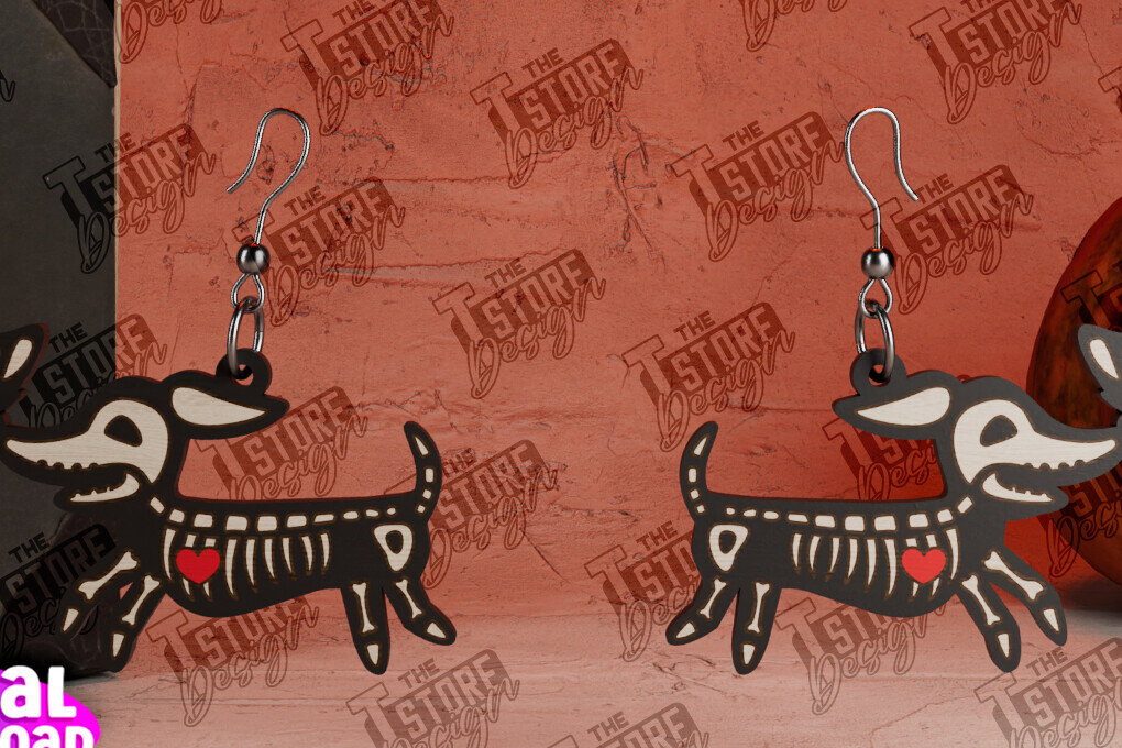 Intra απο ξύλο plywood 3mm-4mm πάχος - Σκουλαρίκια σκελετός σκύλου | Σχεδιασμός κοσμημάτων Δίασταση 3x3 cm INTRAFABR-104428524