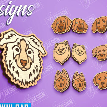 Intra απο ξύλο plywood 3mm-4mm πάχος - Σχέδιο δέσμης προτύπων σκουλαρίκια με καρφιά σκυλιών Δίασταση 3x3 cm INTRAFABR-96135736 - Image 1