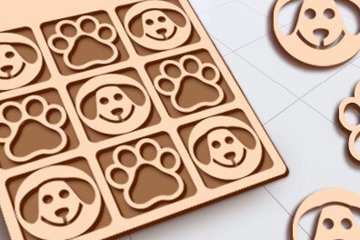 Intra απο ξύλο plywood 3mm-4mm πάχος -  κοπής λέιζερ παιχνιδιού Dog Tic Tac Toe Δίασταση 15x15 cm INTRAFABR-27675522