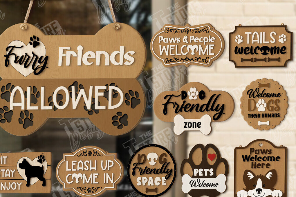 Intra απο ξύλο plywood 3mm-4mm πάχος - Σετ σημαδιών που υποδέχονται τα σκυλιά Δίασταση 30x20 cm INTRAFABR-123353254