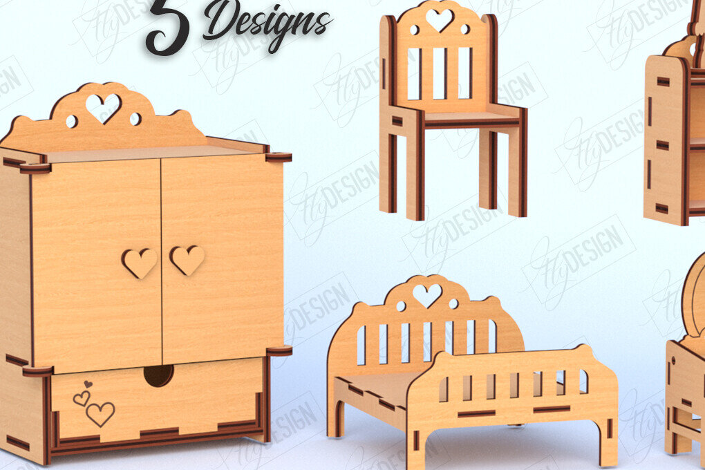 Intra απο ξύλο plywood 3mm-4mm πάχος - Πακέτο επίπλων κρεβατοκάμαρας κουκλόσπιτου | CNC Δίασταση 20x20 cm INTRAFABR-119537767