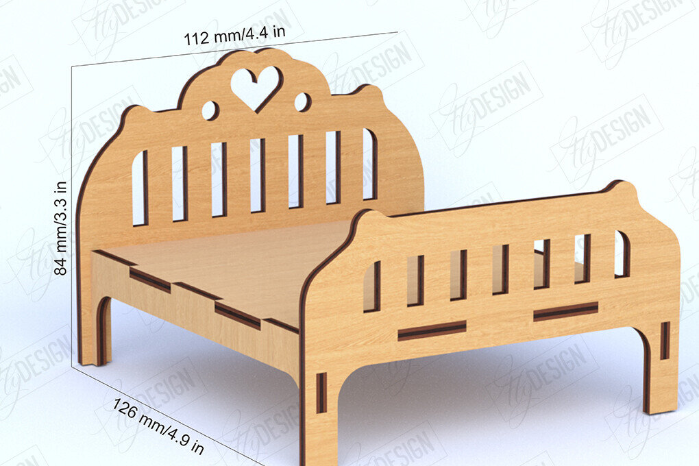 Intra απο ξύλο plywood 3mm-4mm πάχος - Έπιπλα Υπνοδωματίου Κουκλόσπιτου | Κρεβάτι κούκλας Δίασταση 20x20 cm INTRAFABR-119537686