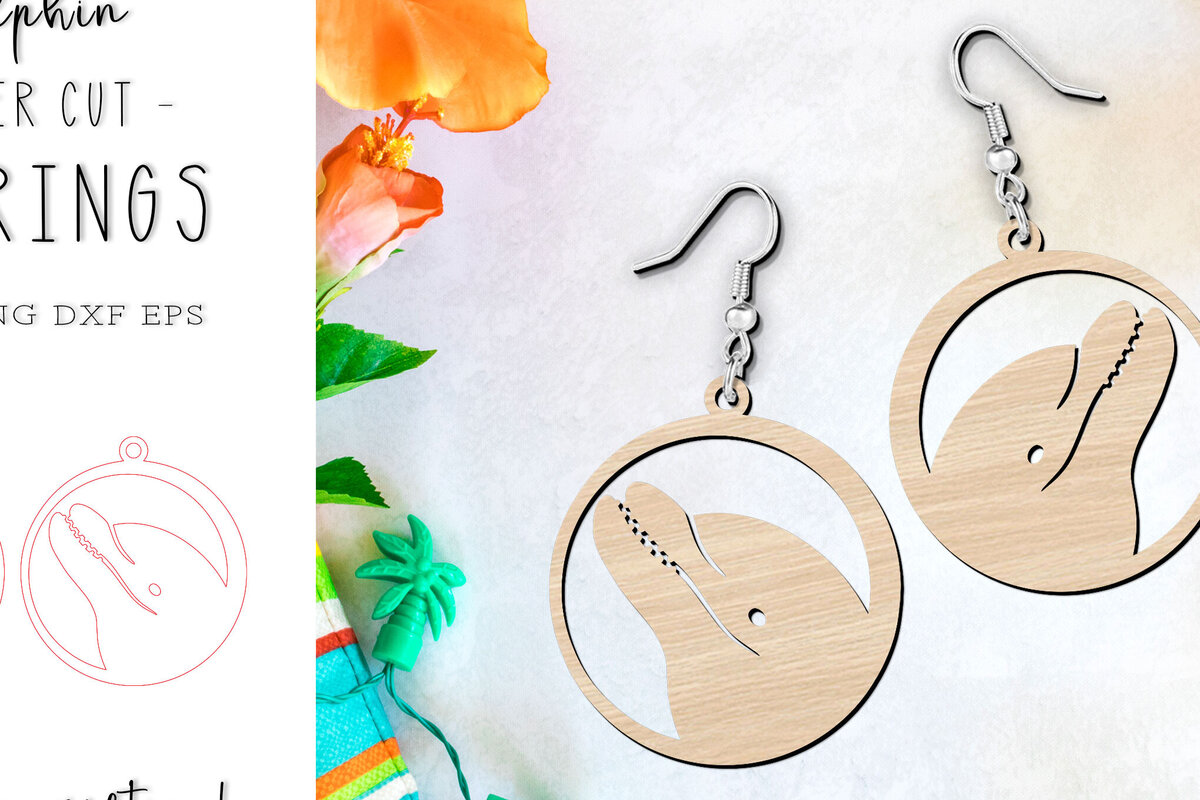 Intra απο ξύλο plywood 3mm-4mm πάχος - Σκουλαρίκια Dolphin Design Cut Laser Δίασταση 900x900 cm INTRAFABR-120429555