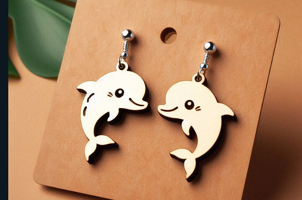 Intra απο ξύλο plywood 3mm-4mm πάχος - Dolphin Earrings Cut Laser | DXF |  Δίασταση 3x3 cm INTRAFABR-115530460