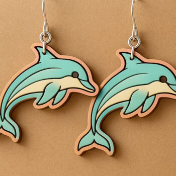 Intra απο ξύλο plywood 3mm-4mm πάχος - Σκουλαρίκια Dolphin  Design Δίασταση 3x3 cm INTRAFABR-123757395 - Image 1