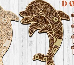 Intra απο ξύλο plywood 3mm-4mm πάχος - Dolphin Fish Cut Laser . Δίασταση 30x30 cm INTRAFABR-36049062