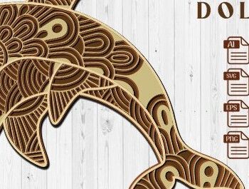 Intra απο ξύλο plywood 3mm-4mm πάχος - Dolphin Fish Cut Laser . Δίασταση 30x30 cm INTRAFABR-36049062 - Image 2