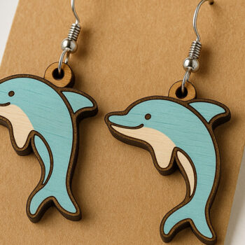 Intra απο ξύλο plywood 3mm-4mm πάχος - Dolphin Ocean Earrings Δίασταση 3x3 cm INTRAFABR-125313045 - Image 1