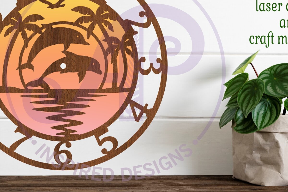 Intra απο ξύλο plywood 3mm-4mm πάχος - Πρότυπο κοπής με λέιζερ ρολόι τοίχου Dolphin Δίασταση 30x20 cm INTRAFABR-95548350