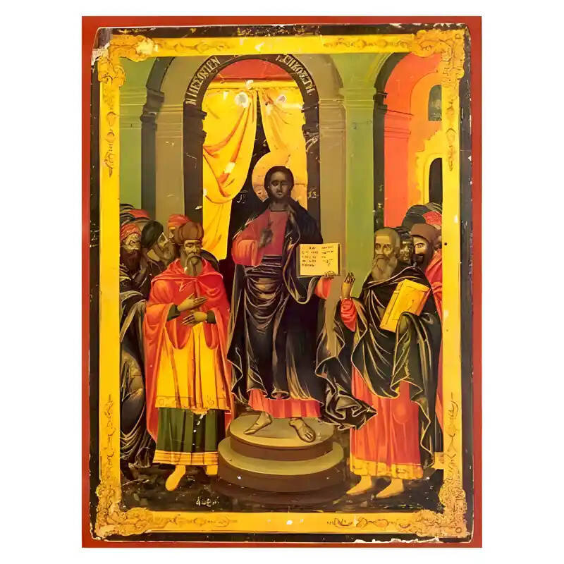 Εικόνα Ορθοδοξίας με περίγραμμα χρυσό σε ξύλο Φλαμουρίας  με  βάση Εικόνα Μεσοπεντηκοστή Χειροποίητη Ελληνορθόδοξη , Κρεμαστή πλάκα βυζαντινής τέχνης, χριστιανική τέχνη Διάσταση 10x7 cm (3,9 x 2,8 ίντσες) INTRAEK-670976