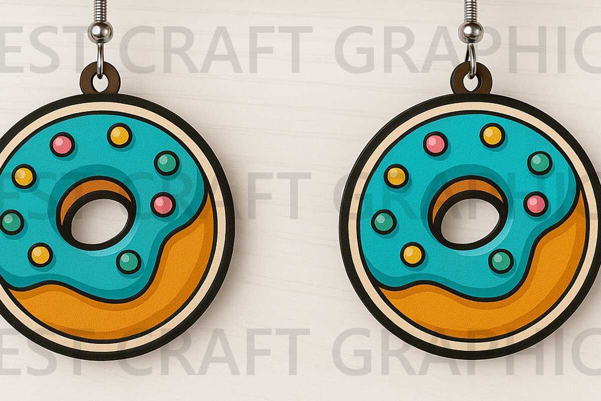 Intra απο ξύλο plywood 3mm-4mm πάχος - Σκουλαρίκια με ντόνατ  Cute Summer Δίασταση 3x3 cm INTRAFABR-123010358